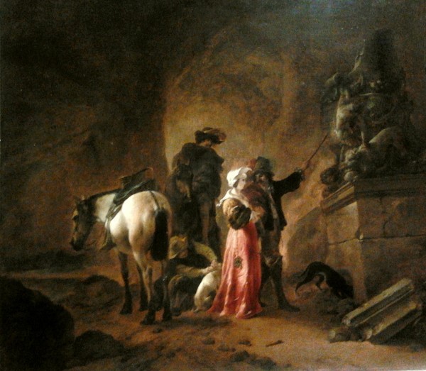 Wouwerman Travellers in a grotto by Philips Wouwermans